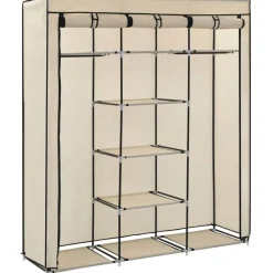 Vaatekaappi lokeroilla ja tangoilla kangas 150cm kerma*FinePRICE Best