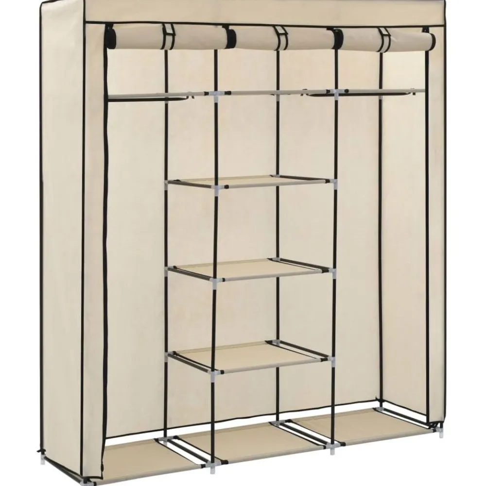 Vaatekaappi lokeroilla ja tangoilla kangas 150cm kerma*FinePRICE Best