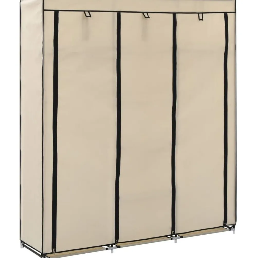 Vaatekaappi lokeroilla ja tangoilla kangas 150cm kerma*FinePRICE Best