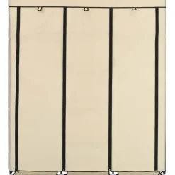 Vaatekaappi lokeroilla ja tangoilla kangas 150cm kerma*FinePRICE Best