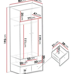 Vaatekaappi ORO SYSTEM 1, 80x195cm, saranaovilla, harmaa/ruskea*Nomla