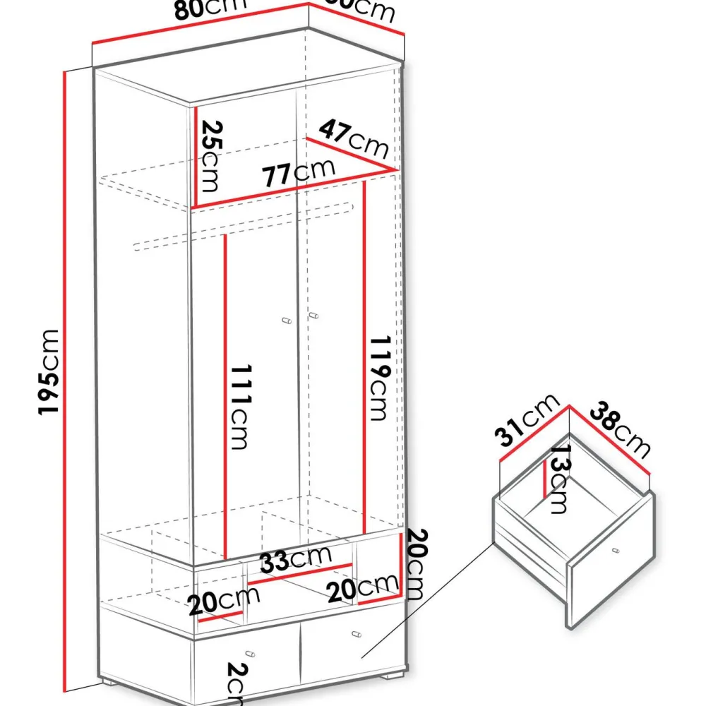Vaatekaappi ORO SYSTEM 1, 80x195cm, saranaovilla, harmaa/ruskea*Nomla
