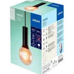 Valaisinripustinjohto Okko, tekstiili, E27, Ø70mm, johto 2m, musta*Airam Discount