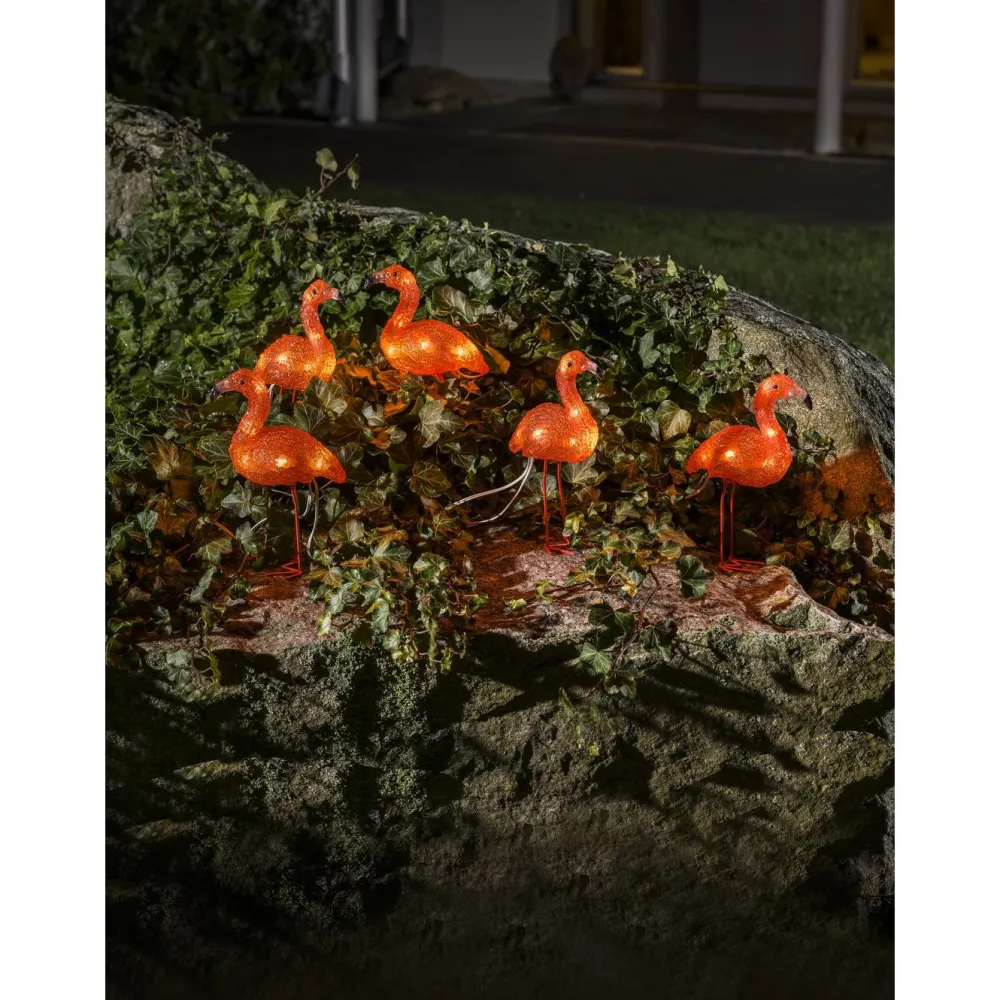 Hot Valokoriste Flamingot, IP44, 5-osainen, 40 x amber LED, 17cm Jouluvalot Ja Koristevalot