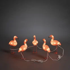Hot Valokoriste Flamingot, IP44, 5-osainen, 40 x amber LED, 17cm Jouluvalot Ja Koristevalot