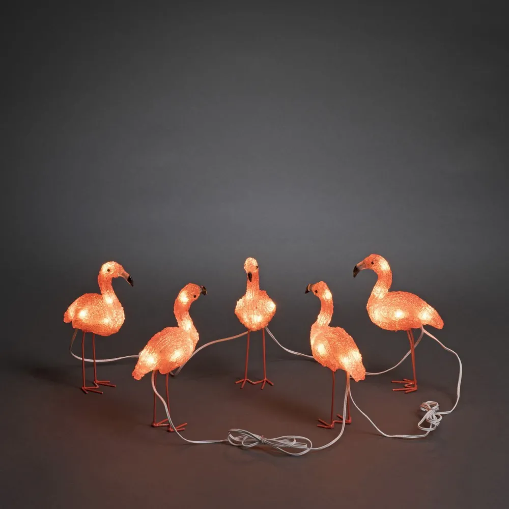 Hot Valokoriste Flamingot, IP44, 5-osainen, 40 x amber LED, 17cm Jouluvalot Ja Koristevalot