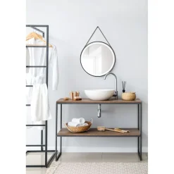 Outlet Valopeili Finchen 60cm IP44 nahkahihnalla musta Pyöreät Peilit