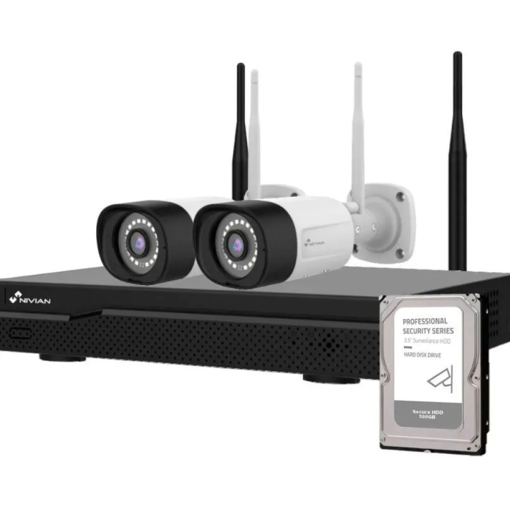 Valvontakamerapaketti Nivian Professional, 3MP, 2 kameraa, 10 kanavaa, 500GB*Celotron Discount