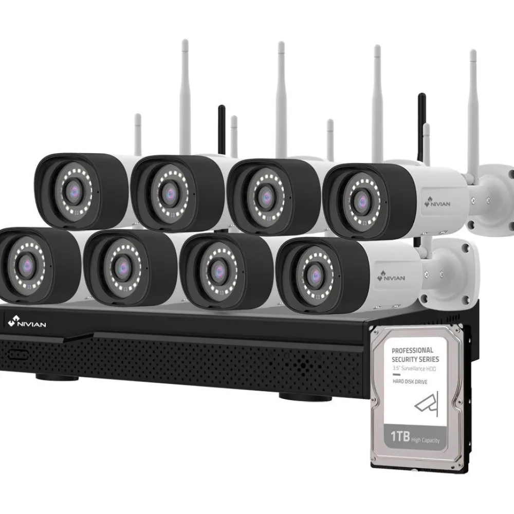 Valvontakamerapaketti Nivian Professional, 3MP, 8 kameraa, 16 kanavaa, 1Tb*Celotron Hot