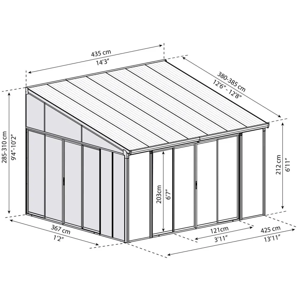 Viherhuone SanRemo Veranda, 16.5m², 4x4.25ft, harmaa*Palram-Canopia Best