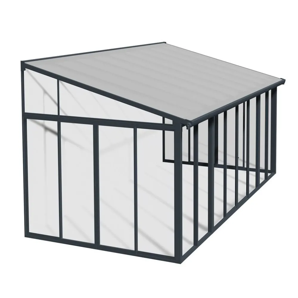 Clearance Viherhuone SanRemo Veranda, 16.3m², 3x5.46ft, harmaa Seinäkasvihuoneet|Kasvihuoneet Kennolevyllä