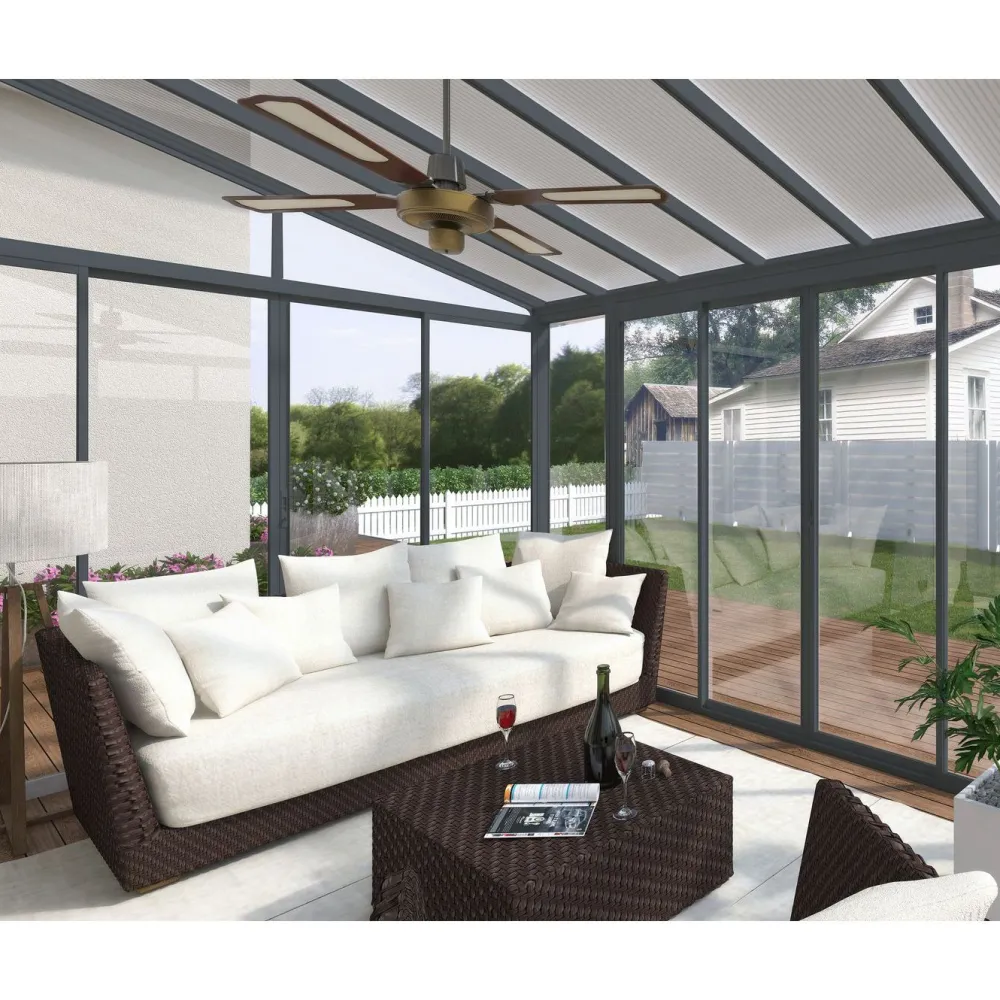 Clearance Viherhuone SanRemo Veranda, 16.3m², 3x5.46ft, harmaa Seinäkasvihuoneet|Kasvihuoneet Kennolevyllä