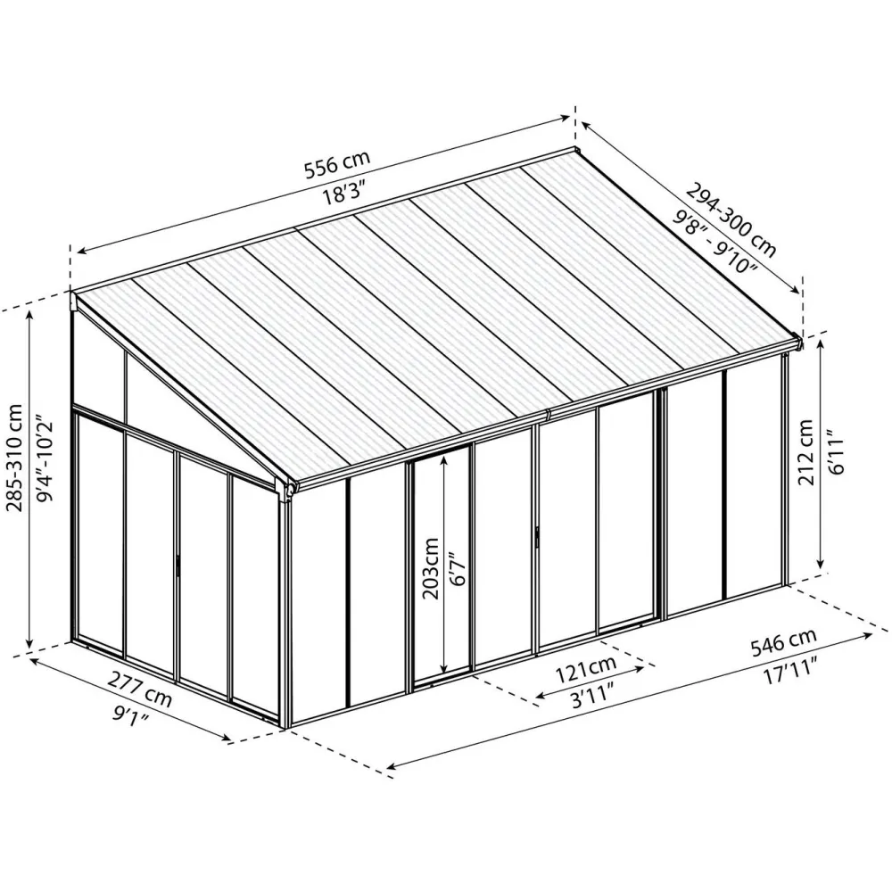 Clearance Viherhuone SanRemo Veranda, 16.3m², 3x5.46ft, harmaa Seinäkasvihuoneet|Kasvihuoneet Kennolevyllä