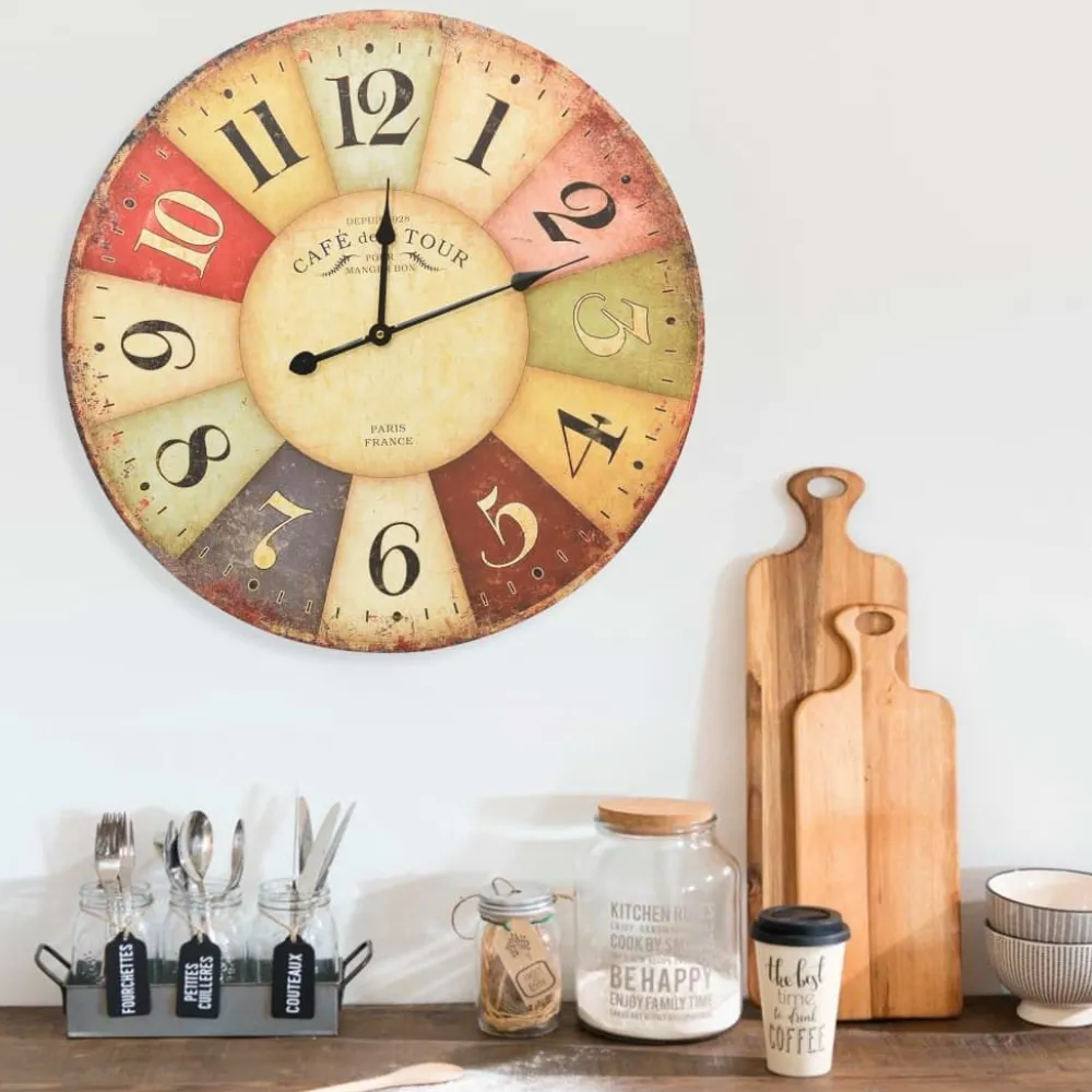 Online Vintagetyylinen seinäkello värikäs 60 cm Seinäkellot