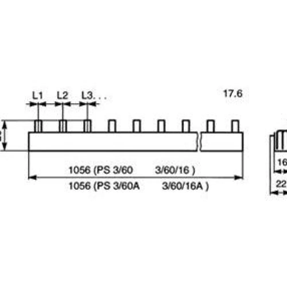 Virtakisko 3v/60mod/16mm2 PS3/60/16*ABB