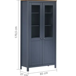Vitriini Hill harmaa 85x37x170,5 cm täysi mänty (89013) Vitriinit