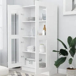 Discount Vitriinikaappi valkoinen 82,5x30,5x150 cm lastulevy Vitriinit