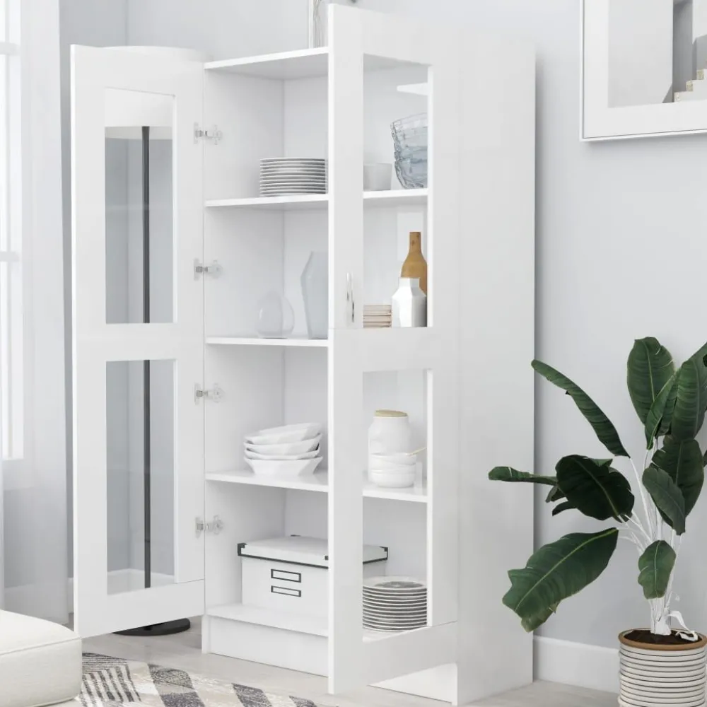 Discount Vitriinikaappi valkoinen 82,5x30,5x150 cm lastulevy Vitriinit