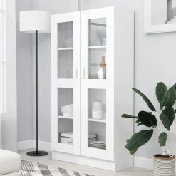 Discount Vitriinikaappi valkoinen 82,5x30,5x150 cm lastulevy Vitriinit