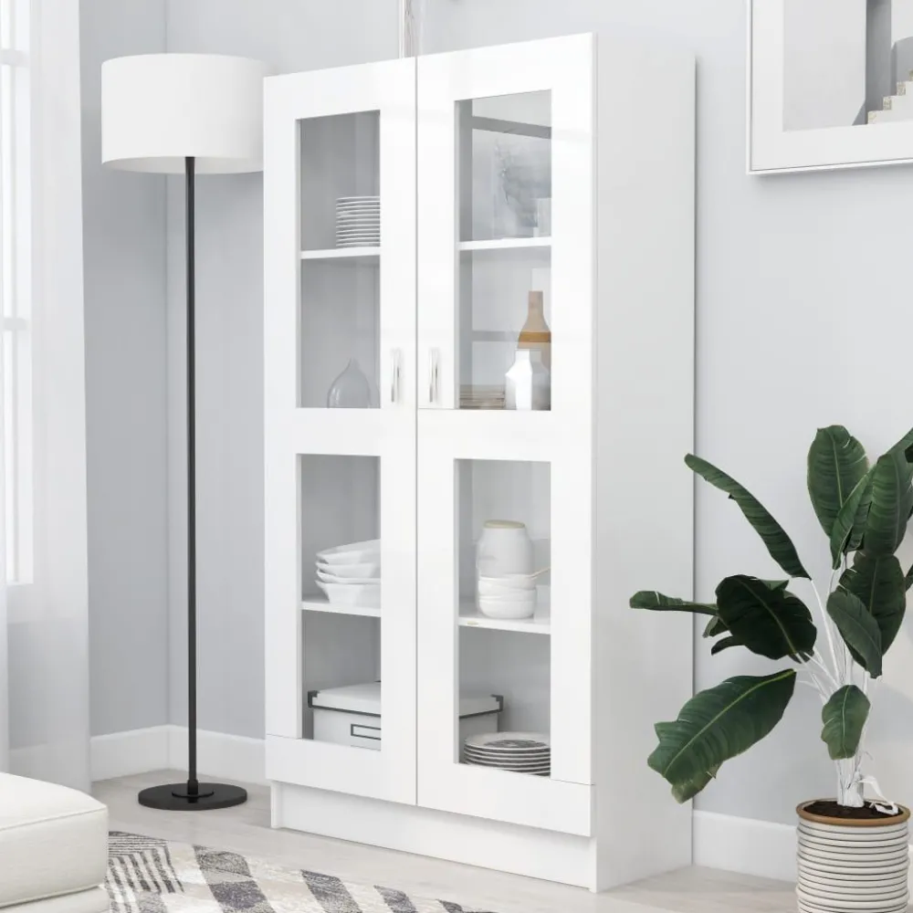 Discount Vitriinikaappi valkoinen 82,5x30,5x150 cm lastulevy Vitriinit