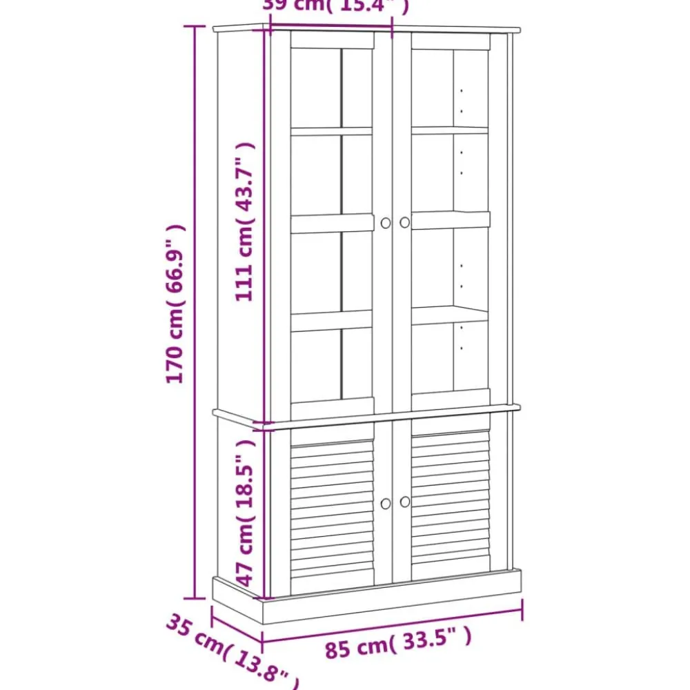 Online Vitriinikaappi VIGO harmaa 85x35x170 cm täysi mänty (53195) Vitriinit