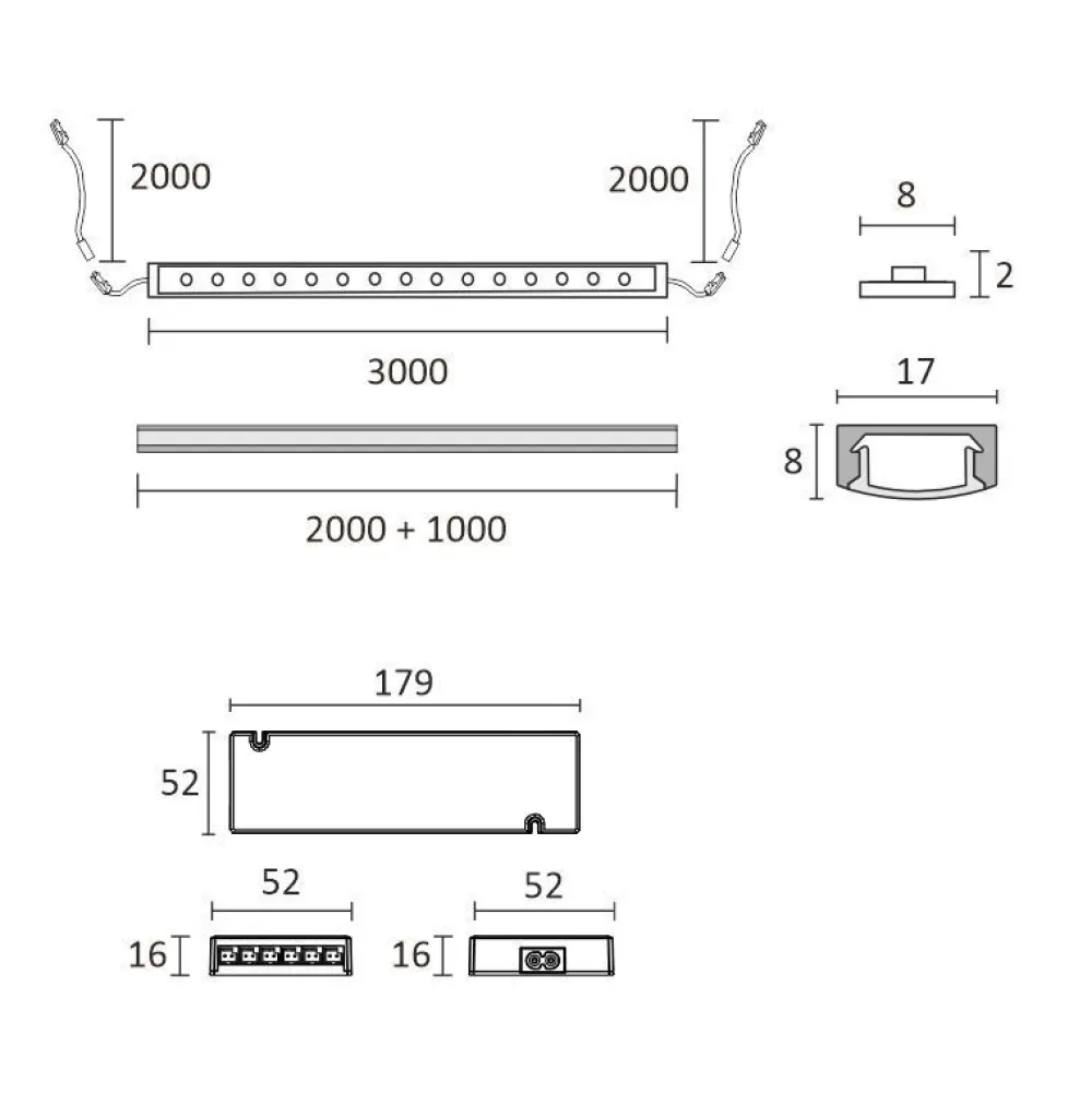 Hot Välitilan valaisinsetti ProCom-1 5m virtalähde, eri vaihtoehtoja Led-Listat