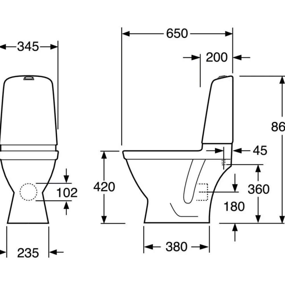 WC-istuin Nautic 1510 Hygienic Flush piilo-P kaksoishuuhtelu vakiokansi*Gustavsberg Hot