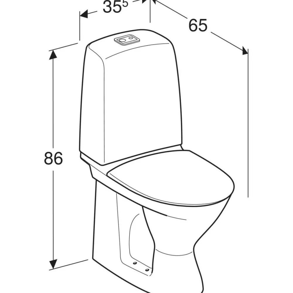 WC-istuin Standard, piilo-S-lukko, 2-huuhtelu, huuhtelukaulukseton, sis. kansi*Ido