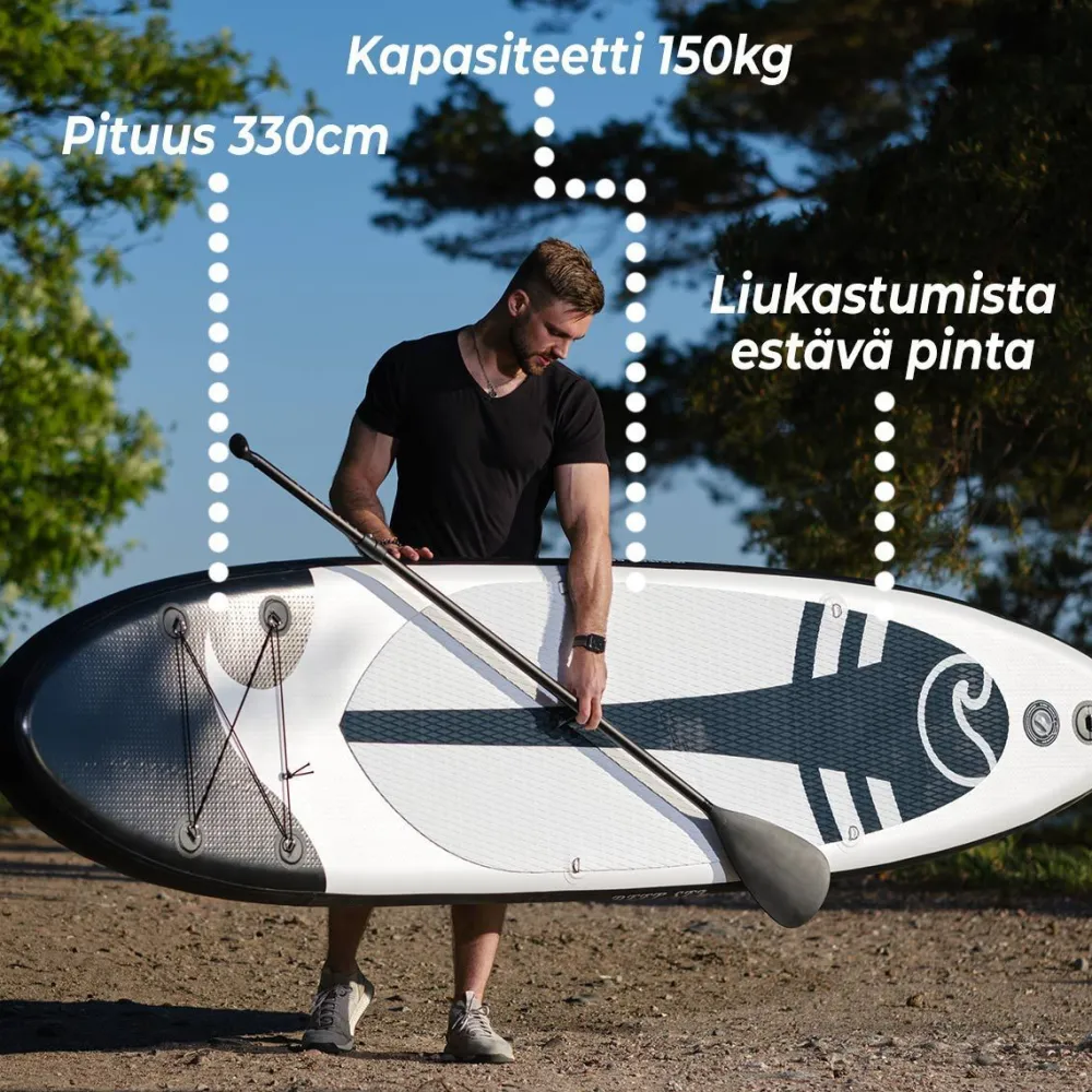 2x SUP-lautasetti XXL ilmatäytteinen 330 cm 15 PSI musta/valkoinen*Deep Sea New